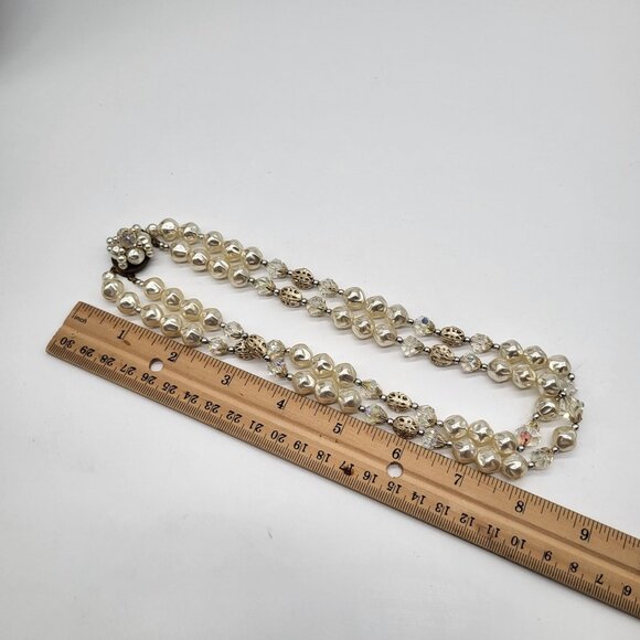 VTG Double Strand Faux Pearl and Faceted Bead Necklace JAPAN - Picture 6 of 15